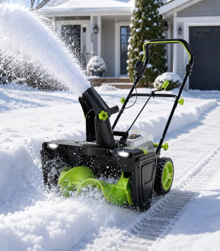 Snöslunga sladdlös, snöslunga batteridriven 3500 W borstlös motor, 20 räckvidd, 25 fot max kastlängd, för uppfart och entré