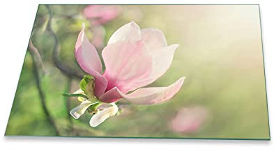 decorwelt | Herdabdeckplatte 80x52 cm 1-Teilig Blumen Pink Ceranfeldabdeckung Universal Spritzschutz Glas Deko Elektroherd Induktion für Kochplatten Herdschutz Schneidebrett Sicherheitsglas