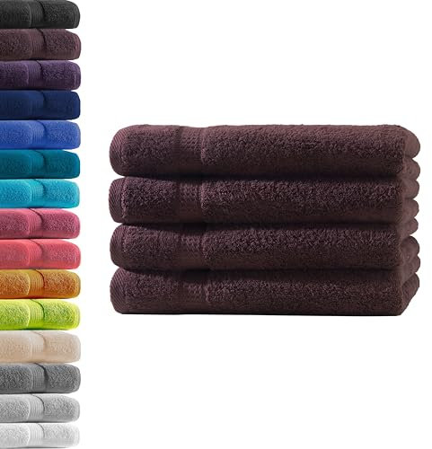 4X Handtuch | Kaffeebraun | 100% Baumwolle Frottier | Oeko-TEX® Standard 100 | Premium Qualität 500 g/m²