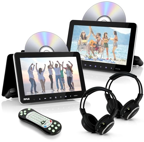 Pyle Schermo per Auto, per Poggiatesta Auto 26,7 cm con Lettore DVD Integrati, Trasmettitore IR/FM, HDMI, USB/SD, 2 Cuffie Wireless, Sistema Intrattenimento Sedile Posteriore Auto