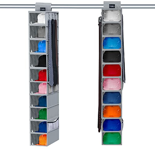 VAESIDA Hanging Wardrobe Storage Organizer - 10 Regale Verbesserte Version Hutständer mit Staubschutz- und Seitennetz-Aufbewahrungstaschen - Hutablage- und Baseballkappenhalter