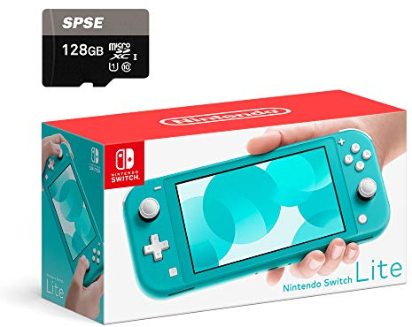Console Nintendo Switch Lite Turquoise avec carte Micro SD SPSE 128 Go et adaptateur