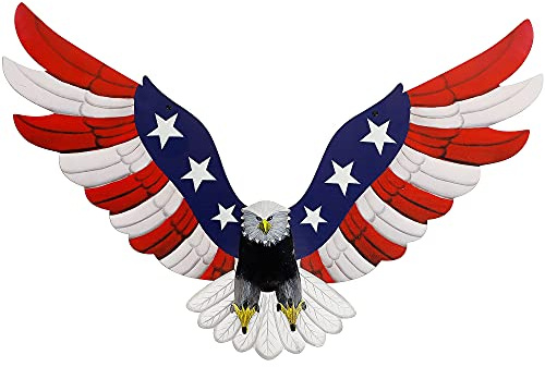 Adroiteet American Eagle 250th Patriotic decorations, Independence Day 4th of July Decoration Metal Wall Art, American Flag Bald Eagle Hanging Sculpture, Large Handmade Centerpiece for Indoor Bedroom Office Outdoor 23.6 x 14