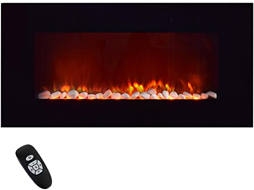 Syntrox Germany Chef-WKF-2000W-Nova Horizontaler Wandkamin Elektrokamin Flammeneffekt Kamin mit Fernbedienung schwarz
