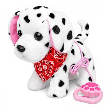YH YUHUNG Dalmatiner Spielzeug Hund mit Leine, Laufender Welpe Bellt & Wedelt, Interaktiver Roboter Hund Plüsch, Elektronisches Haustier Geschenk für Kinder (Dalmatiner)