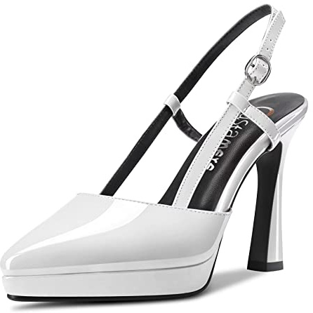 Castamere Femmes Haut High Aiguille Plate-Forme Talon Heel Pointu Bout Slingback Slip-on Escarpins Mariage Dress 10 CM Heels Blanc 39 EU