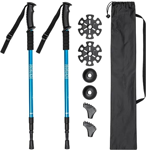 GOGLAND Trekking Walking Stöcke für Nordic Walking, Längen verstellbar, inkl. Aufsätze für Verschiedene Untergründe. Ultraleicht, mit Antishock-Technologie (Blau)