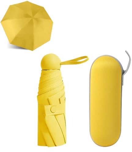 Dogmoon Reise Regenschirm - 8 Ribs Falten Mit Kapsel Fall, Mini UV Schutz Taschenschirm für Männer Und Frauen (Yellow)