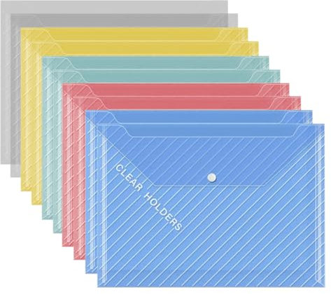 ATB-Foger 10 Bunte Kunststoff-Ordner mit Druckknopf A4 Dokumentenmappe mit Knopfnetzen, für Schule, Büro, Schreibwaren, Papierabheftung