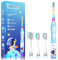 Kids Electric Toothbrush 3-5-6-12, Toddler Toothbrush Girls Electric Toothbrush with Timer Rainbow LED Light Up Sonic Battery Powered Junior Childrens Tooth Brush（Astronauts Blue）