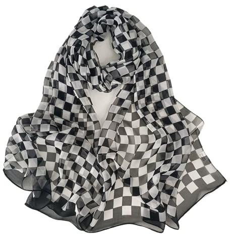 GONMFKM Écharpe En Mousseline De Soie À La Mode Pour Femmes, Écharpes Légères, Écharpe En Mousseline De Soie À Carreaux En Damier, Châle Doux Et Léger, Écharpes Élégantes À La Mode Pour Femmes, Cade
