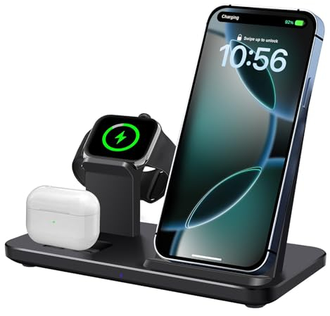 PDKUAI 3 in 1 Ladestation für Apple Wireless Charger für iPhone 16 15 14 13 12 11 Series,15W Induktionsladung für mehrere Geräte für Apple Watch 10/9/8/7/6/Ultra,Ladegerät für AirPods Pro/4/3/2/1