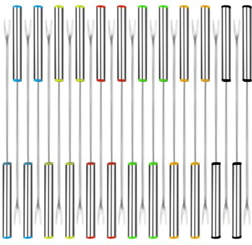 UptVin Forchette da Fonduta 24 Pezzi, Forchette da Fonduta in Acciaio Inossidabile 24 cm Bastoncini per Fonduta con Manico Resistente al Calore per Fonduta Arrosti Cioccolato Formaggio Frutta