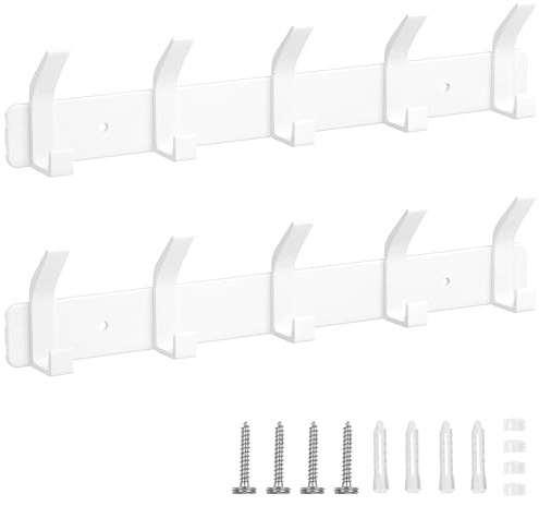 Eucomir Appendiabiti da Parete, 2 Pezzi Appendiabiti da Muro con 5 Ganci Moderno per Cucina, Camera da Letto, Ufficio, Bianco Perla