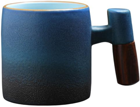 LJYING Ceramic Espresso Cups with Wooden Handle 80ML Expresso Coffee Cup Porcelain Small Coffee Cups Espresso Shot Cups Tea Cups (Blue&Black, 1 Pack)