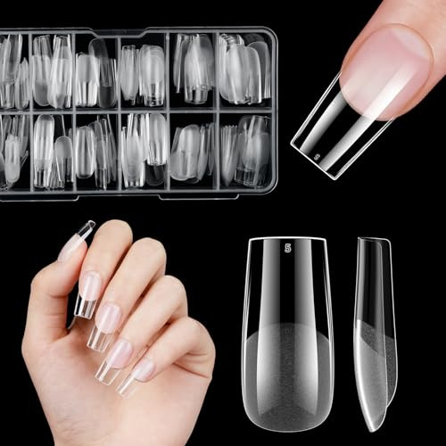 Venares, punte per unghie in gel, 120 pezzi in acrilico, unghie artificiali, 12 misure quadrate, copertura completa per unghie in gel, unghie finte da incollare, Soft Gel Press on Nail Tips Square