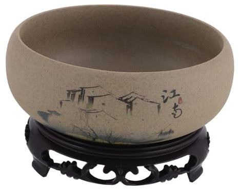 Alipis Vaso in Ceramica Per Bonsai e Piante Succulente Da Interno, Ciotola Di Loto Vintage Base in Plastica, Vaso Decorativo Senza Fori Per Casa e Ufficio, Design Elegante Resistente