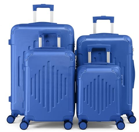 LEADZM Kofferset 4 teilig, Reisekoffer Set, Koffer Set Hartschalen-Trolley aus ABS mit verstärkten Ecken, 360° Spinner-Rollen & Handgepäck (Flugblau)