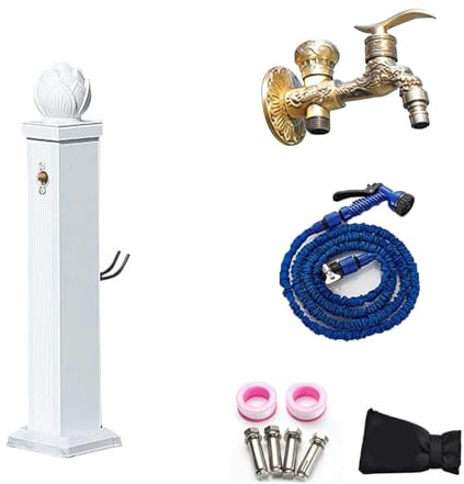 Outdoor Aluminum Alloy Freestanding Water Column, 28in Antifreeze Yard Hydrant with Spray Gun, Durable Garden Faucet Station, Weather-Resistant (White)