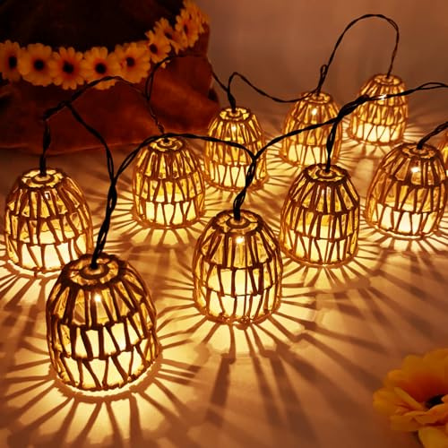 10 luces LED solares para exteriores, bolas de ratán, farolillos, guirnalda de luces LED, para exteriores, resistente a la intemperie, para exteriores, balcón, jardín, exterior