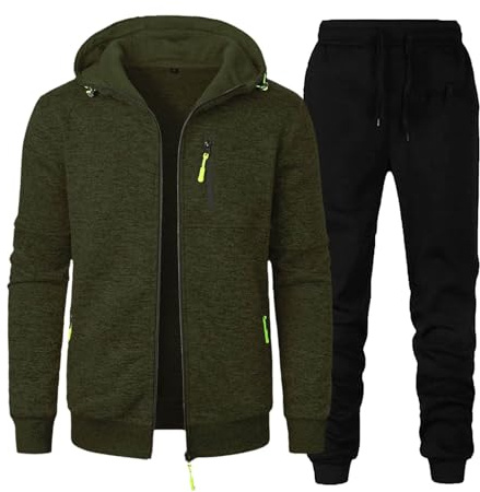 Chandal Hombre Completo Invierno, Conjunto Hombre Invierno Chandal Con Capucha De Tejido Jacquard Y Pantalón Jogger Estilo Casual Con Cremallera Completa Y Bolsillos Canguro Para Estilo Urbano
