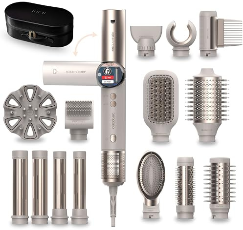 Cecotec Multifunktionellt modellerande hårstyler 14 huvuden AirGlisse 14-i-1 Flex Champagne. 1400 W, skärm, Coanda-teknik, borstlös motor, roterande funktion och keramisk och keratinbeläggning