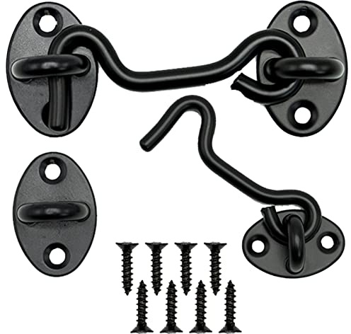 SARAHLOUISEJENKINSLTD 2 ganci tempesta con occhielli, in acciaio inox, per porta basculante in legno, persiane, cancello da giardino, 8 viti di montaggio (7,5 cm)