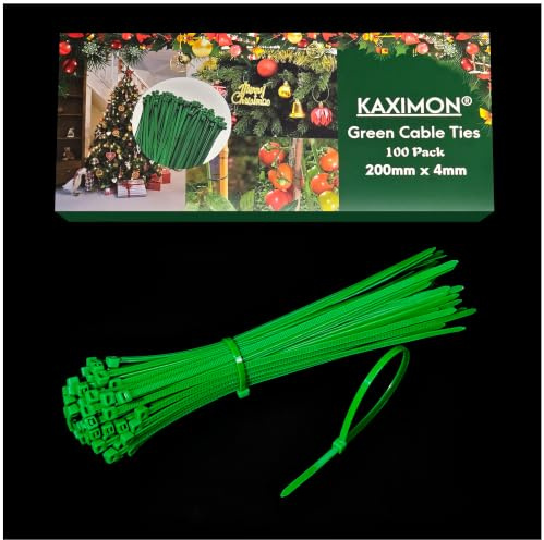 KAXIMON Small Cable Ties Green 200mm x 4mm,100 Pack Mini Thin Cable Ties,Plastic Zip Ties with 40lbs Tensile Strength, Self-Locking Nylon Plastic Wire Ties Wraps for Office, Household,Garden