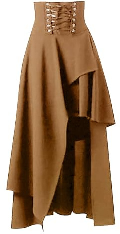 Raopuzi Falda Halloween Medieval Mujer Faldas Largas de Gótica Steampunk para Mujer, Falda Punk Vintage de Cintura Alta, Faldas Renacentista Pirata Victoriana, Escalonada, Ajustable Cosplay