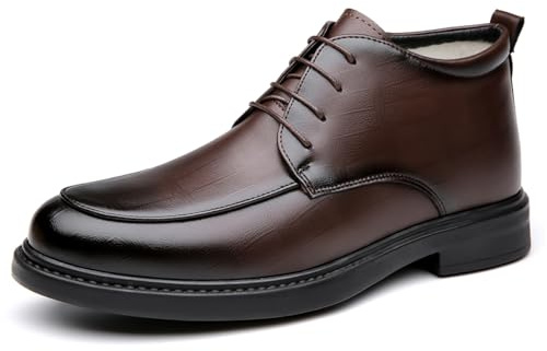 Stivali casual da uomo in pelle nera Business Chelsea Chukka Oxfords stivaletti autunno inverno lana calda, Marrone, 38 2/3 EU