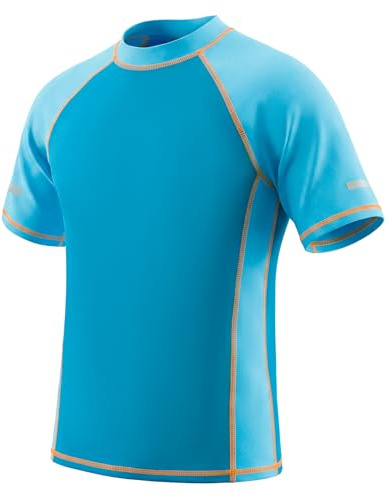 Keyck Camiseta de Baño Niños Niñas Protección Solar Manga Corta 7-15 Años | Camiseta de Natación Rash Guard, con Rayas Reflectantes, Secado Rápido, Rashguard Tops, para Natacion Piscina Surf Playa