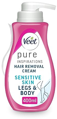 Veet Pure Hair Removal Cream 400ml, Legs & Body, 24 Hour Hydration, Exfoliates, Pleasant Smell, With Spatula, Long Lasting Smoothness