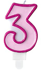 Partydeco Candela Compleanno Rosa Numero 3 Tre da 7 cm
