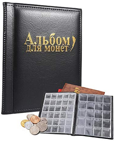 Álbum de Monedas, Porta Libros de colección de 250 Unidades de Bolsillos con 10 páginas, Idioma Ruso (Negro)