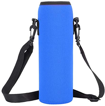 Nicoone - Portabotellas de neopreno resistente a las quemaduras con correa ajustable para fitness, senderismo, camping, deportes al aire libre, color negro, azul, medium