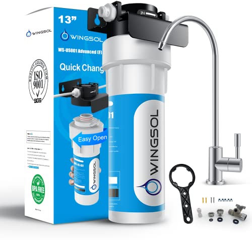 Wingsol 5-in-1-Wasserfilter mit Wasserhahn, NSF/ANSI Filter 53 und 42, reduziert 99,99 % Blei, Arsen, Chlor, verbessert den pH-Wert, remineralisiert Wasser, lange Lebensdauer von 8 K