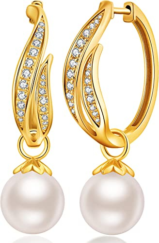Orecchini Perle Donna in Argento Sterling 925 Orecchini a Cerchio Perle Pendenti Ipoallergenici Bianco Perla Gioielli Regali da Donna Placcato oro