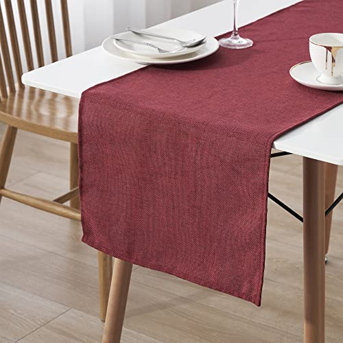 Decomira Tischläufer wasserabweisend Leinen-Optik - Fleckschutz, abwaschbar - Als Garten-Tischdecke Outdoor für Esstisch - Rot - 40x180 cm
