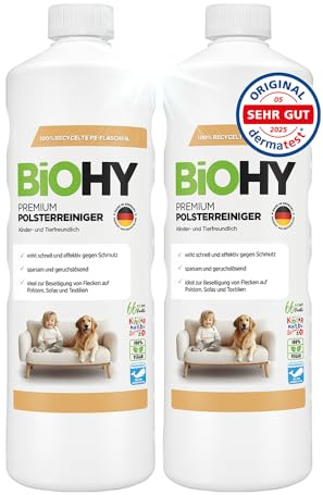 BiOHY Nettoyant premium pour tissus d'ameublement (2 x 1l Bouteille) | Bio concentré pour meubles rembourrés, canapés, tapis & textiles | détachant désodorisant (Premium Polster)