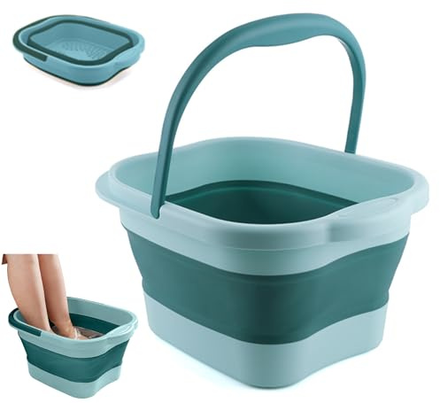 DoroSun Collapsible Foot Bath Soak Tub with Handle, Plastic Foldable Feet Spa Soaking Basin Bucket with Massager Acupoint for Washing, Pedicure Foot Care Bathtub Bowl Tools for Pain Relief, Green