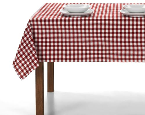 LAN&LAN Mantel Mesa Rectangular de Tela con Cuadros Vichy para Interior y Exterior - Manteles de Mesa Comedor y Picnic (Rojo, 140 x 100)