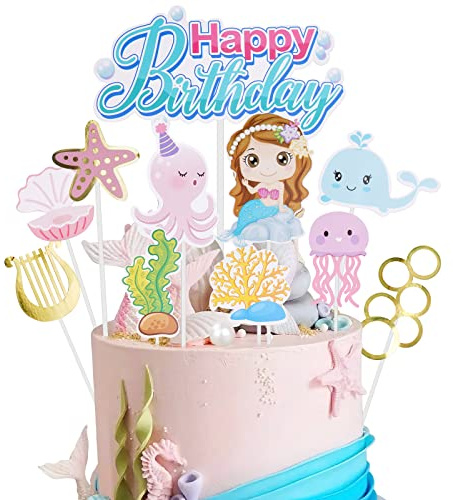 OSDUE Toppers de Pastel Reutilizables - Decoración de Cumpleaños DIY, Tema de Dibujos Animados Lindo - Pony Rosa, Sirena, Animales Marinos, Criaturas del Bosque