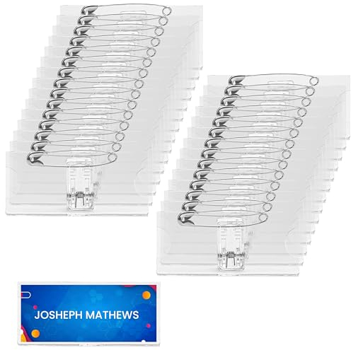 Belle Vous (Lot de 30) Porte Badge Plastique Horizontal à Pince - 7 x 3 cm - Badge Vierge en Acrylique Transparent Résistant à l’Eau pour Écoles, Collèges, Conférences, Entreprises & Visiteurs