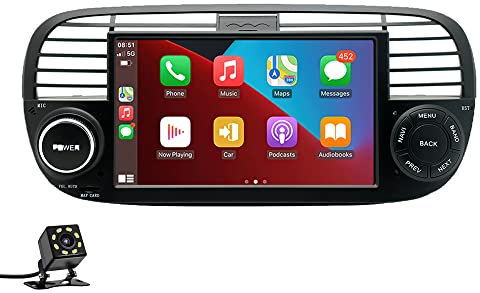 BOOMBOOST CarPlayer sans Fil Android Auto Stéréo de Voiture Android 7 Pouces 2 Din Écran Tactile Autoradio Support Bluetooth/FM/WiFi/GPS/Mirror Link Compatible pour Fiat 500+8LED Camera (Noir)