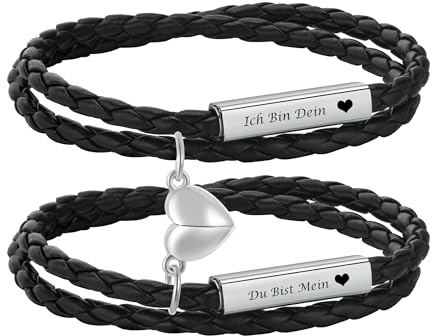 Bracelets personnalisés pour couples avec gravure – Bracelet en cuir pour hommes et femmes, bracelet avec prénom, bracelets de couple avec aimant en forme de cœur, Noël, anniversaire, anniversaire de