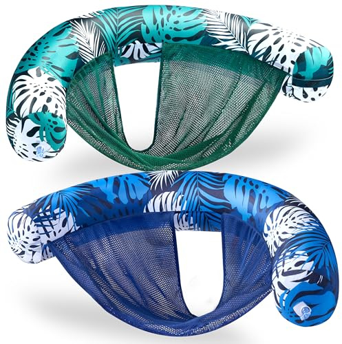 SLOOSH Pool Floats Chairs Adult,2 Packs Inflatable Noodle Chair with Sling Soft Fabric,Floating Pool Float Lounge Water Swimming Floaties for Party Summer Water Fun（Tropical Leaves）