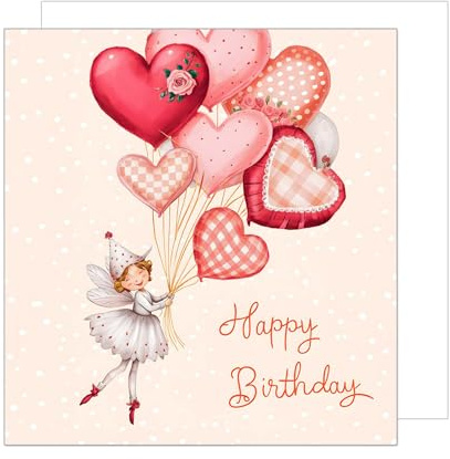Edition Seidel Tarjeta de cumpleaños cuadrada premium con sobre, tarjeta de felicitación Happy Birthday Billet Tarjeta para novia, esposa, niño, niña, globos de hadas (GQ323 SW024)