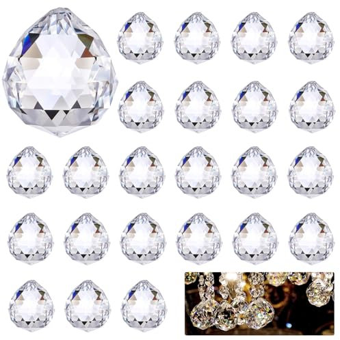 Hejo 24 Stück Kristalle zum Aufhängen, 0.8/20mm Kristall Sonnenfänger, Funkeln Prisma Kristalle, Sonnenfänger Kristall Fenster, Hängend Glasprisma für Fenster Ornament, Craft Wedding Home Decor