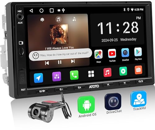 ATOTOEXCEL A5L Autoradio 2 DIN Android - 7 Pollici Wireless CarPlay e Senza fili Android Auto Autoradio con Telecamera frontale DVR 1080P, 2+32G, EQ a 24 bande, Tethering de WiFi/BT/USB, FM/USB/TF