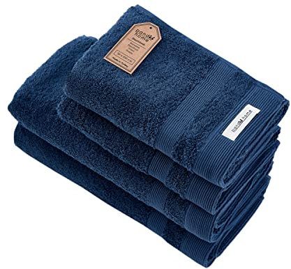 PandaHome Handtuch Set aus Baumwolle - 2 Badetucher, 2 Handtücher - 100% Baumwolle Towel, Schnelltrocknend Weich Saugstark 500 g/m² (Blau)